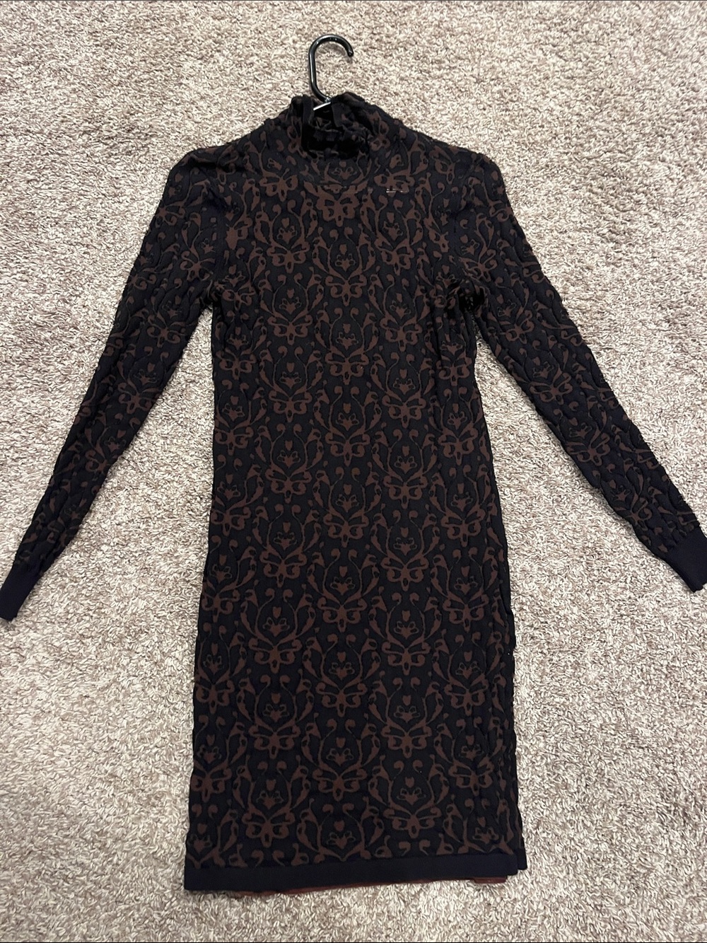 Moda International Black and Brown Damask Long-Sleeve Knit Dress
